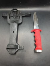 Dacor Stainless Steel Japan Divers Scuba Dive Knife w/SHEATH Vintage Red Handle