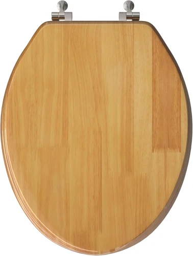 Designer Elongated Oak Toilet Seat with Brushed Nickel Hinges - Picture 2 of 5