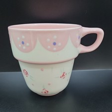 M&S Marks & Spencer Stacking Mug Stackable Stoneware Pink Roses Bunting Dots