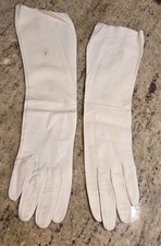 Vintage Womens Size M/L 7.5 Off-White Leather Formal Gloves 15" Long