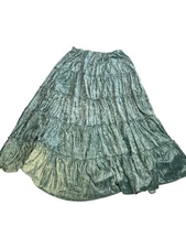 Vtg Mixit Size L Crushed Velvet Maxi Skirt Green Boho Tiered Fairy Whimsigoth