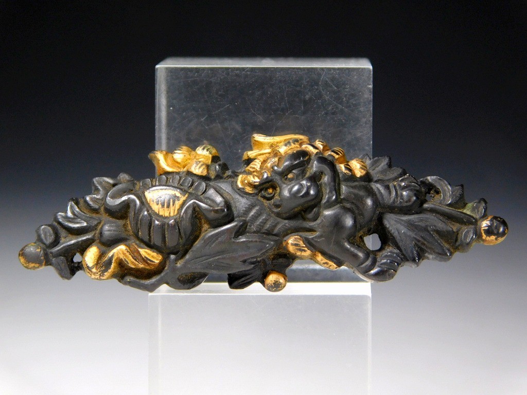 Shishi and Peony 43mm Large Kinko 目貫 Menuki Edo original tsuba antique