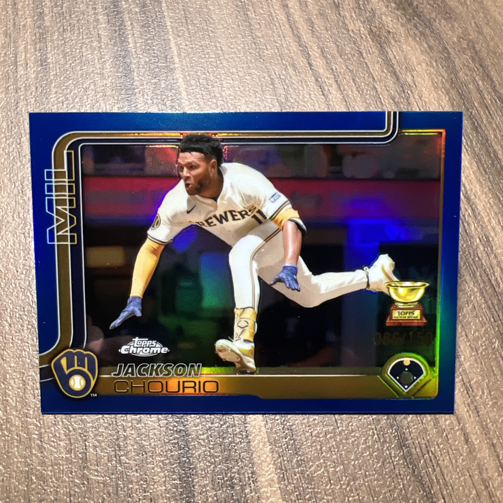 2025 Topps Chrome Jackson Chourio #262 Blue Refractor /150