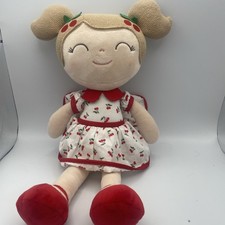 GLOVELEYA DOLL Girl Red White Cherry Dress Pigtails 17" Soft Plush Toy