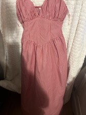Vtg Red Gingham Midi Dress Women's Short Sleeve Cottagecore Coquette Prairie