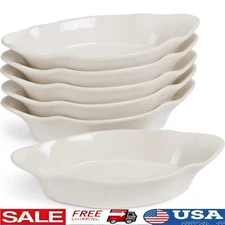 Ceramic Au Gratin Dishes Set of 6 Oven Safe Individual Serving Bowls 12oz New