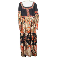 VTG Lanzilotti for Bzzz-Bzzz Maxi Dress Floral Empire Waist Black Orange Tan Sm