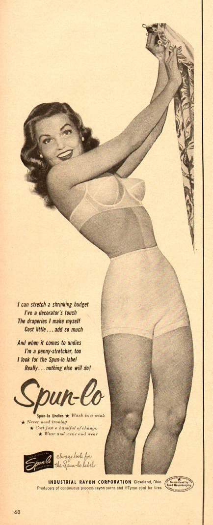 1952 vintage lingerie Ad, Spun-Lo BRa and Undies, pinup style art 112113