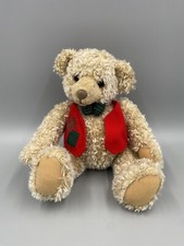 Vintage Hallmark Christmas Bear Plush Red Vest Green Plaid Bow tie 9.5