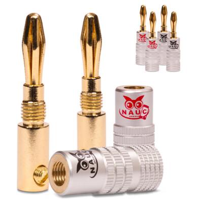 6x Bananenstecker vergoldet High End Bananas Nauc Stecker f Kabel bis 6mm² 24K