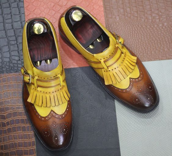 Handcrafted Yellow Brown Fringe Buckle Handstitched Leather Wingtip Dress Shoes | eBay Handcrafted Yellow Brown Fringe Buckle Handstitched Leather Wingtip Dress Shoes | eBay