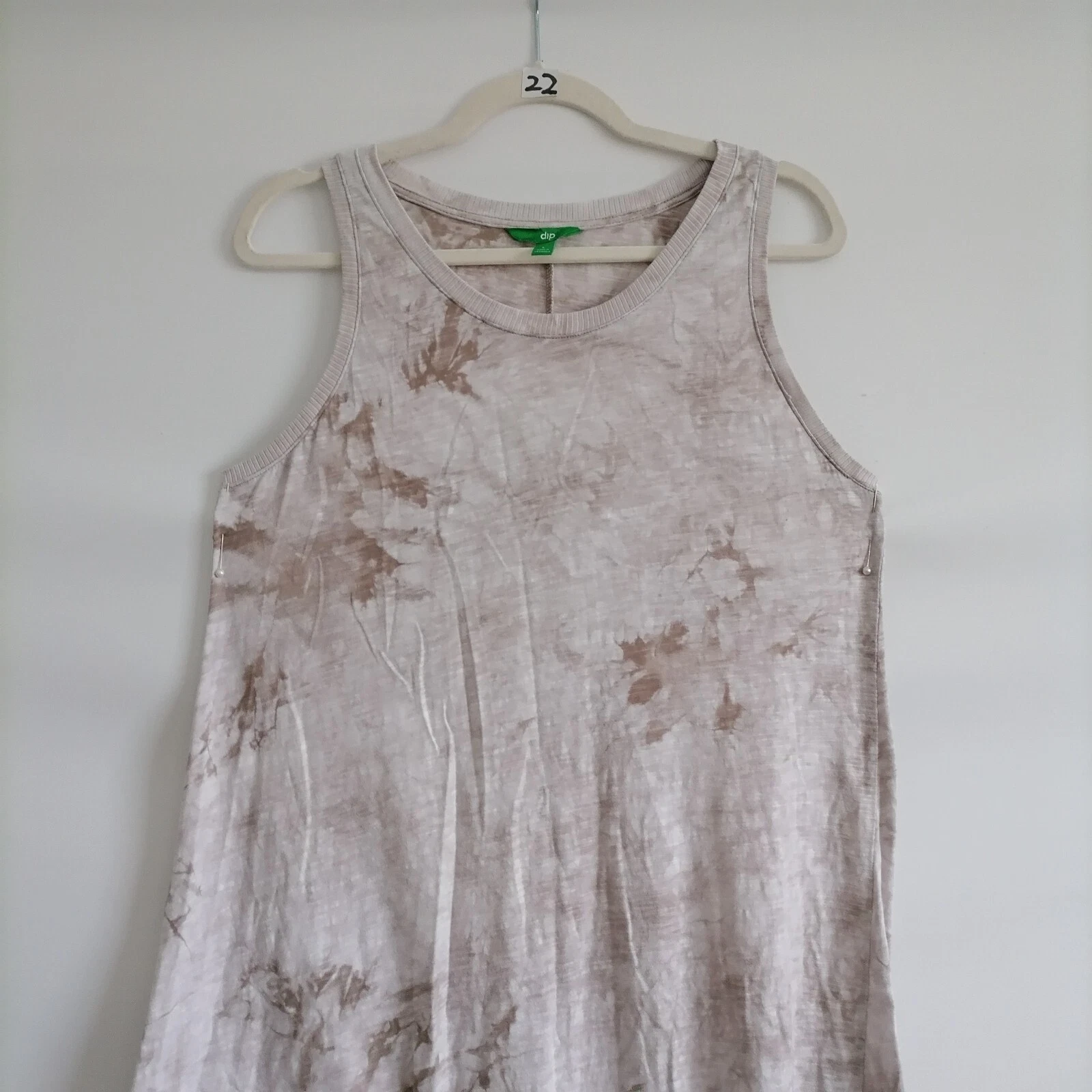 OFF WHITE Abito tubino donna Dip bianco sporco marrone tie dye senza maniche girocollo taglia large