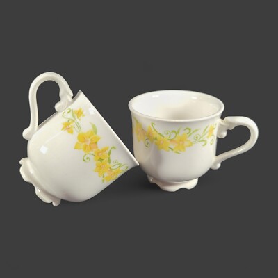 Nikko Ironstone Daffodil Footed Cup Made In Japan 3'' Tall Vintage Pair