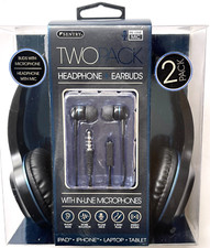BRAND NEW SENTRY TWO PACK FOLDING HEADPHONES AND EARBUDS WITH IN-LINE MIC