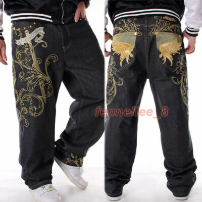 Zewool Heren Y2k Hip Hop Baggy Jeans met brede pijpen, Skater Jeans, losse denim broek, skateboard streetwear, XS Zewool Heren Y2k Hip Hop Baggy Jeans met brede pijpen, Skater Jeans, losse denim broek, skateboard streetwear, XS