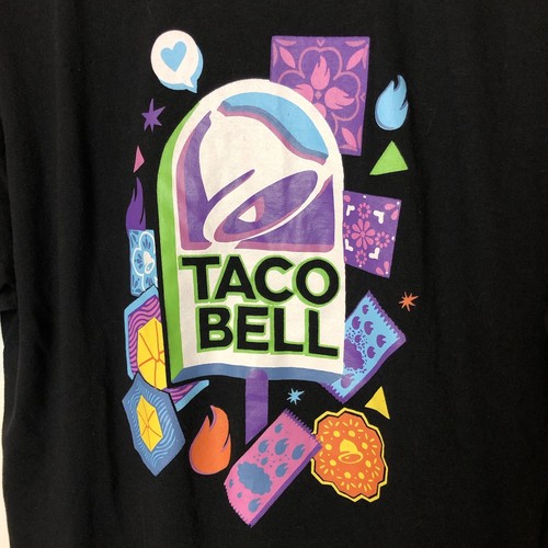Taco Bell Men’s Medium Uniform Black 3 Button T-Shirt Colorful Graphic Print - Picture 2 of 6