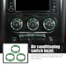 3pcs Air Conditioning Knob Trim Covers Ring For Dodge Challenger 2009-2014 Green