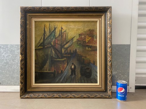 π₯ Antique American WPA Social Realism Nautical Harbor Oil Painting LICHTENSTEIN - Picture 3 of 20