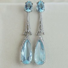 5.50Ct Pear Cut Lab-Created Aquamarine Party Drop Earrings 14K White Gold Plate