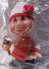 Vintage Flocked Elf Christmas Tree Ornament House Hammer NOS Hong Kong