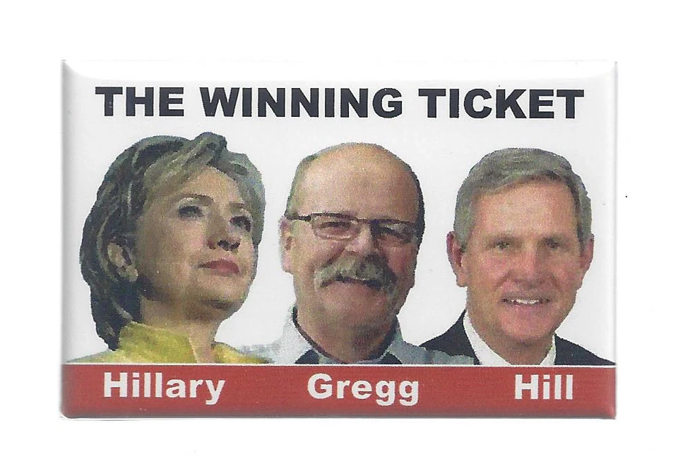 2016 HILLARY GREGG HILL TRIGATE PIC. BUTTON FROM IN STATE DEMOCRATIC CONVENTION - Photo 1/1