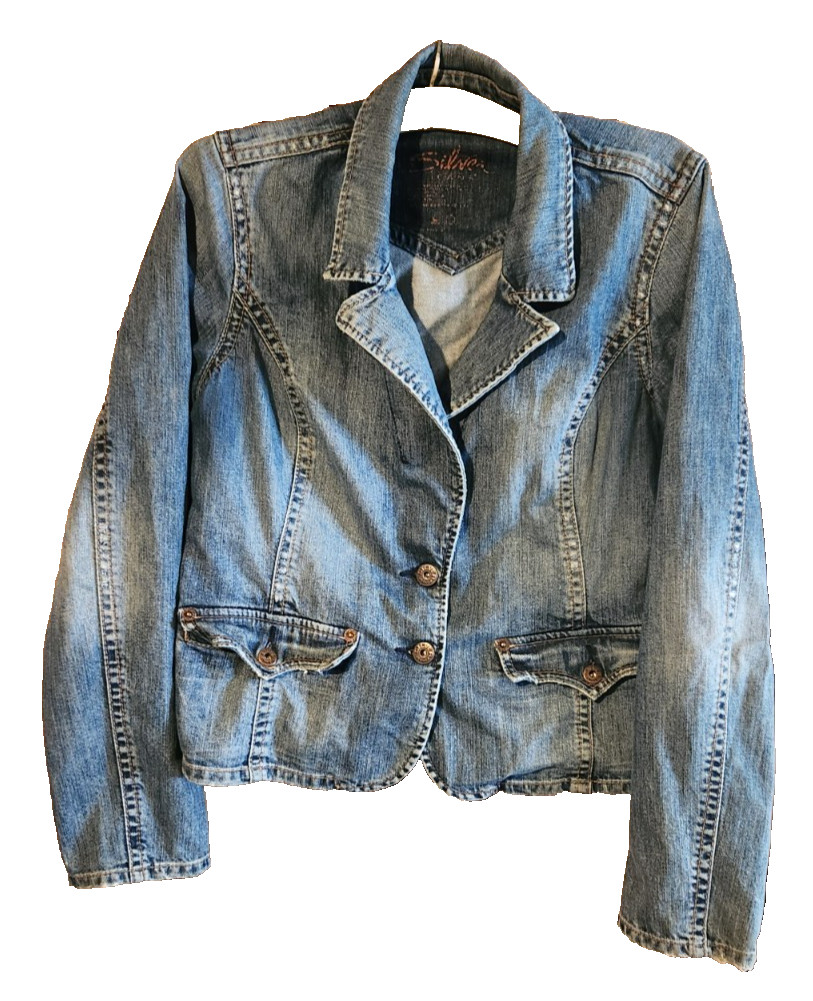 Silver Jeans Co Cameron Denim Jacket Women's Size XL Blue Button Light Wash