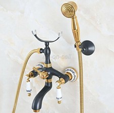 Black Gold Brass Wall Mounted Clawfoot Bath Tub Faucet with Hand Shower Spray