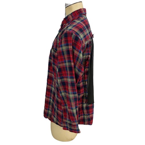 Upcycled Flannel Shirt Mens 2XL Shacket Flag Red Mechanic Grunge Farm Ranch Camp - Picture 15 of 16