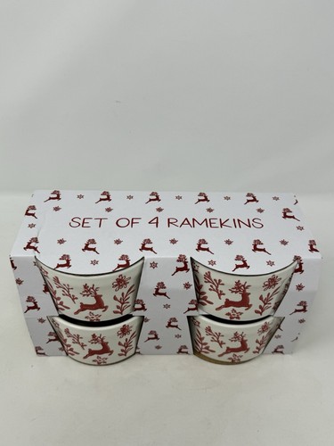 Prima Design Reindeer Ramekins Set of 4 Christmas holiday red/white nib baking - Picture 2 of 10