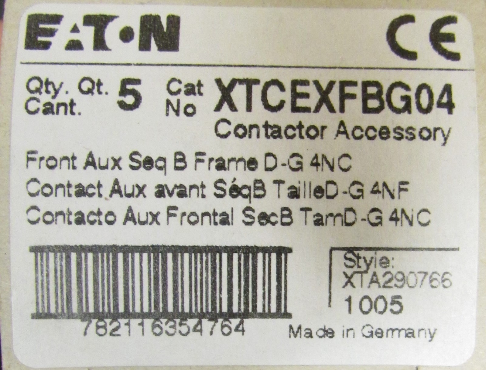 EATON XTCEXFBG04 Top Mount 4 N.C Auxiliary Contact D-G Frame
