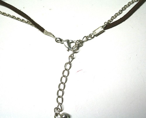 KC Kenneth Cole Double Necklace Brown Cord Silver Toned Chain Orange Pendant - Picture 4 of 5