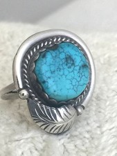 Navajo ring size 7 turquoise leaves sterling silver women