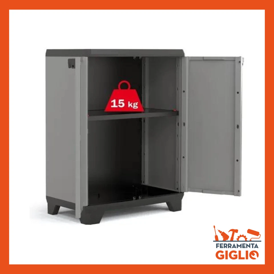 Armadio per da Esterno Mobile Basso in Resina Plastica Balcone Antipioggia - Immagine 4 di 4