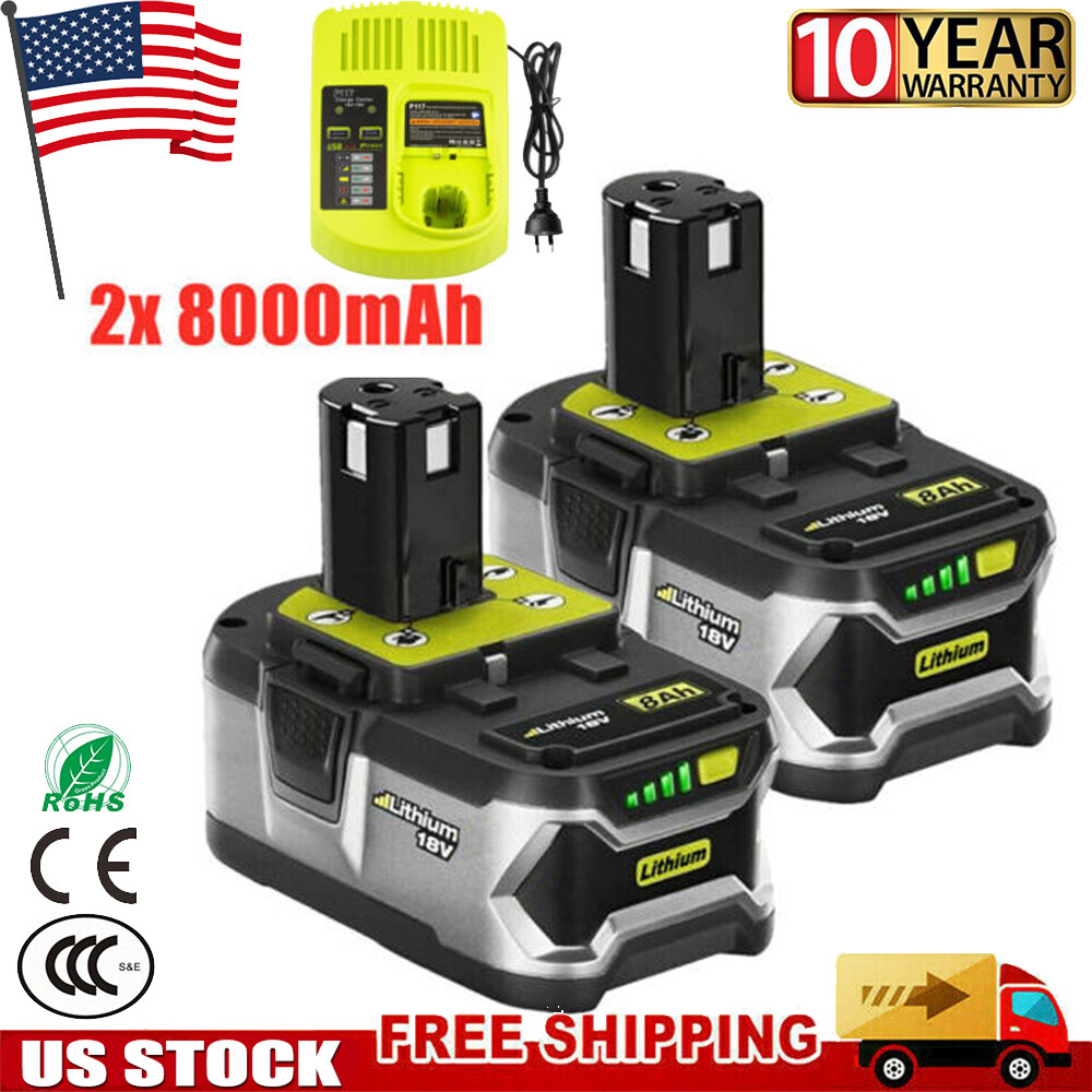 8.0Ah 18Volt For RYOBI P108 18V For One Plus High Capacity Lithium Ion Battery