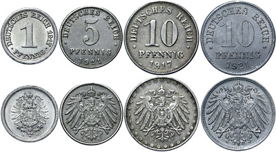 German Empire Collection BUNDLE Set - 4 Coins 1 5 10 Pfennig 1915-1922 LOT - WW1
