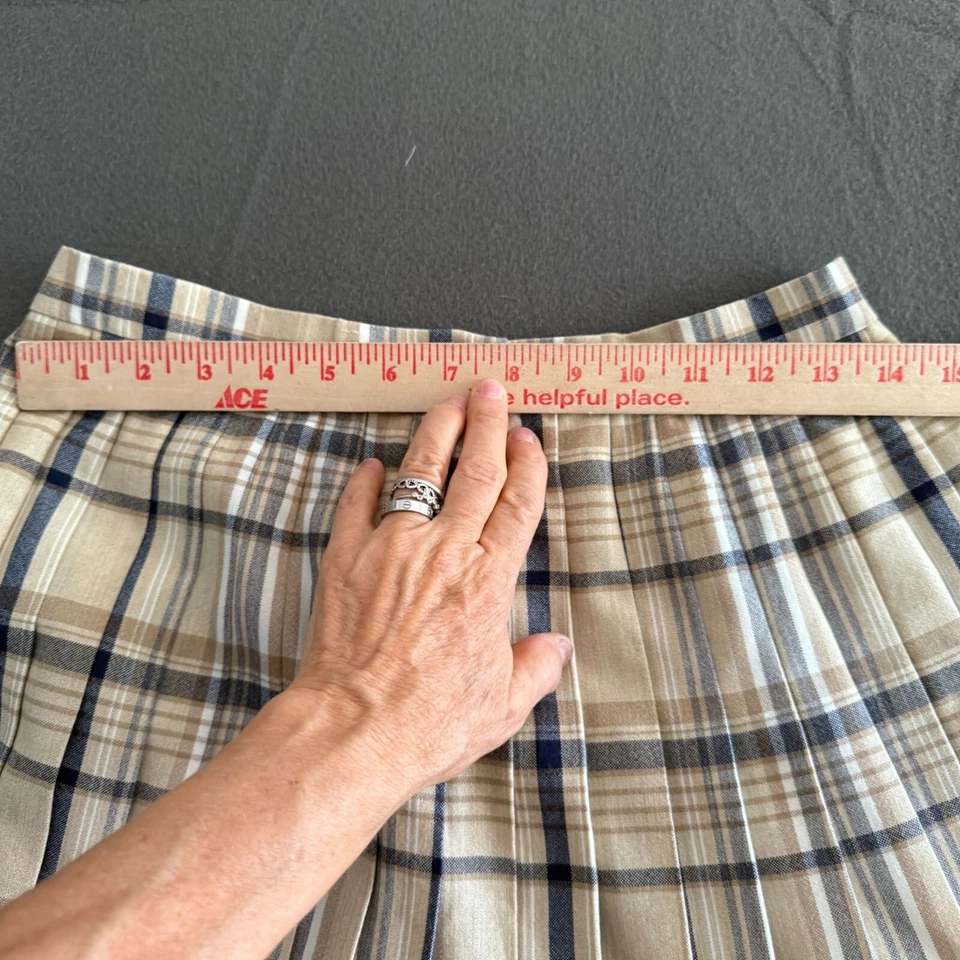VTG Jaeger British Designer High Waist Plaid Pleated Midi Skirt Women 14 Beige - Image 4 of 4