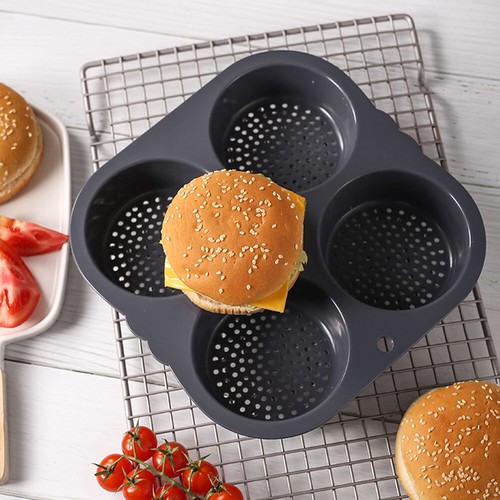 Stampo per panino hamburger silicone 4/8 fori teglia teglia antiaderente casa - Foto 21 di 26