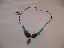 STERLING SILVER 925 Turquoise Natural Stone Necklace 16" - NEW 50