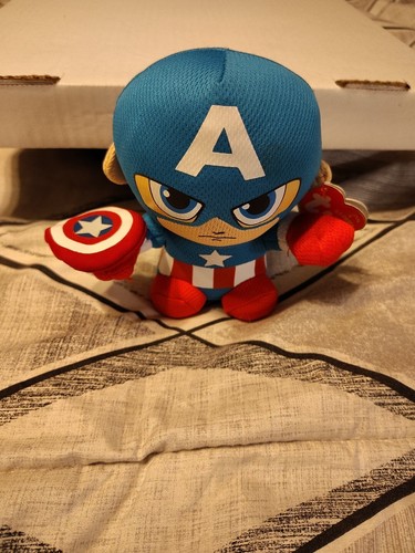 Peluche Ty Beanie Baby - Captain America Édition UK Exclusive - Squishy 10 Pouces - Neuf Avec étiquettes MINT