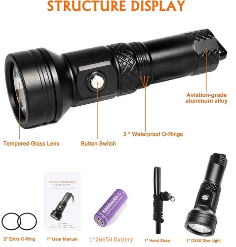 4000 Lumen LED Tauchen Taschenlampe Tauchlampe IPX8 Wasserdicht Taschenlampe DE - Bild 3 von 11