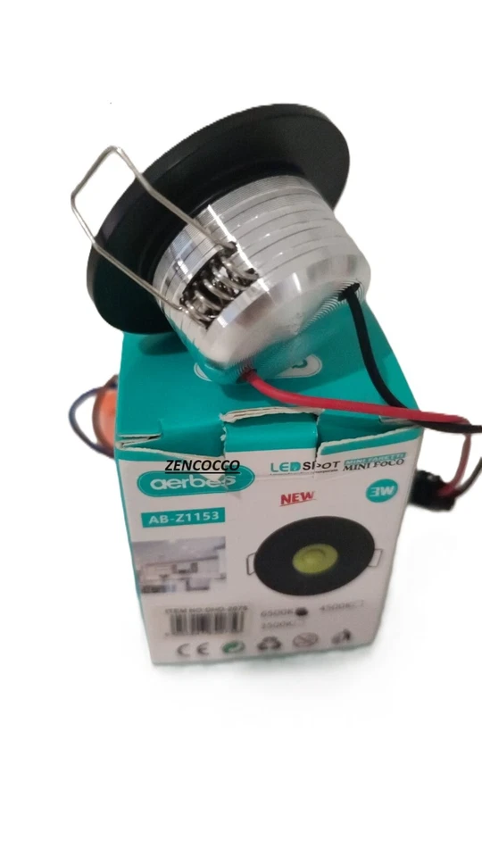 Mini Faretto LED COB 3W NERO Incasso A Molle Punto Luce Spot Fisso 240Lm Ip20 - Immagine 3 di 4