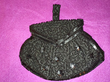 Vintage Beaded Sequin Black Purse Handmade in France