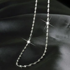 18K WHITE GOLD GP SINGAPORE TWIST CHAIN NECKLACE fashion accessory 45CM 1.8mm