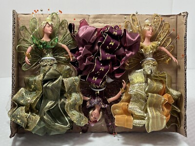 QVC Set of 3 8'' Ribbon Angel Ornaments with Bead Detail