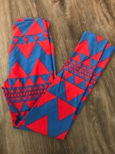 LuLaRoe One Size leggings blue  red polyester/spandex blend geometric design