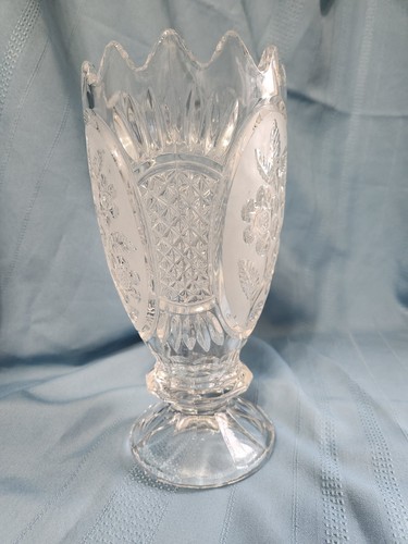 VTG Zajecar 24% Lead Crystal Vase Sawtooth Scalloped Edge Frosted Area 10" - Picture 11 of 15