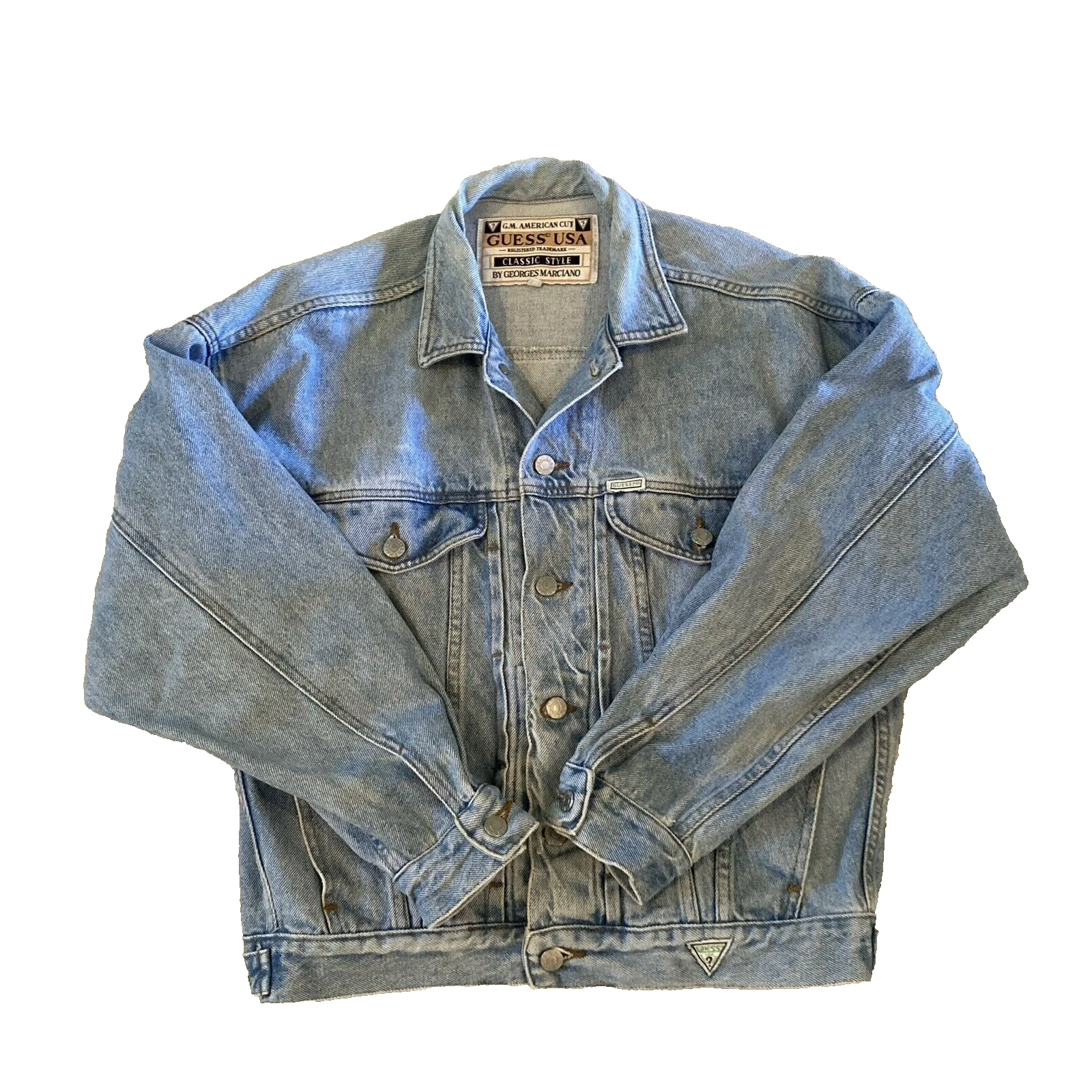 Vtg Guess by Georges Marciano Jean Jacket Mens Medium Blue Trucker Cowboy Work