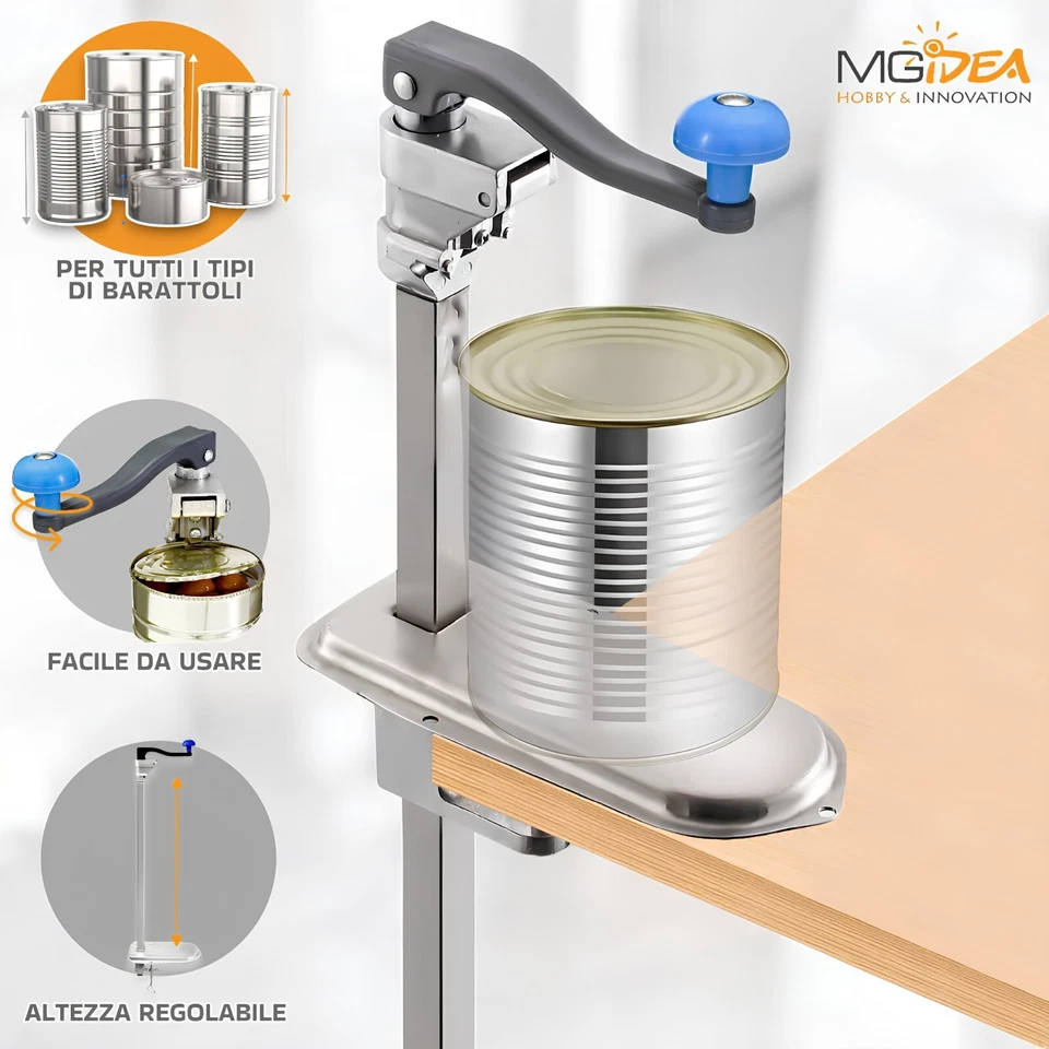 APRISCATOLE PROFESSIONALE APRI BARATTOLO LATTINA LAMA ACCIAIO REGOLABILE ALTEZZ - Immagine 3 di 4