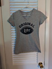 Women's Next Level Large Gray Shirt Football Miller Original Lite Blue V Neck