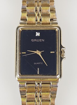 Gruen Japan Movement 0290 001-6L32 Tank Gold Black VTG Wristwatch
